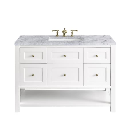 James Martin Vanities Breckenridge 48in Single Vanity, Bright White w/ 3 CM Carrara Marble Top 330-V48-BW-3CAR